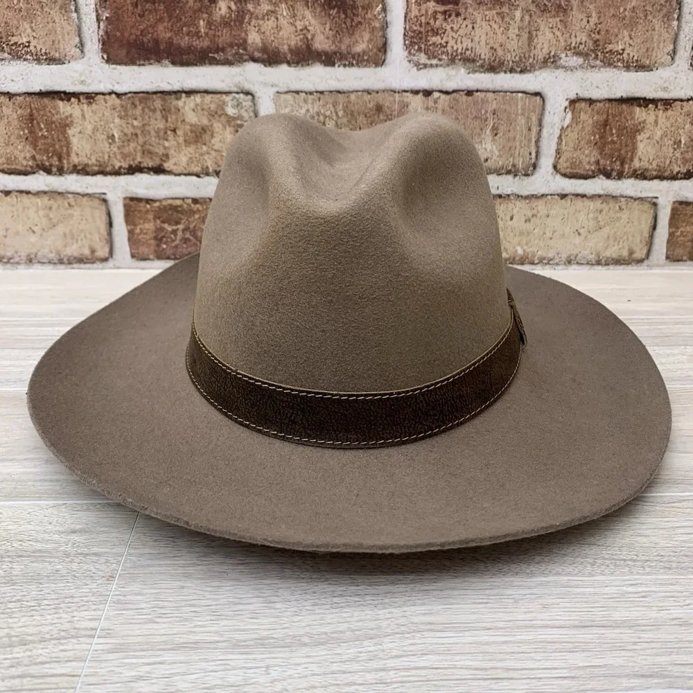 VTG 80s Banana Republic Travel Safari Co Wool Felt Fedora Hat‎ Brown Wide Brim S